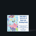 Cartão Postal De Convite Cartão-postal de aniversário do Ocean Animal Kid<br><div class="desc">Divirta-se comemorando seu biólogo marinho em treinamento com este divertido convite. O nome,  a idade e os detalhes da festa podem ser personalizados.</div>
