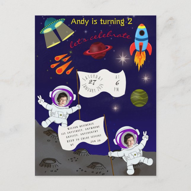 Cartão Postal De Convite Cartão-postal de Astronauta de Astronauta Cute (Frente)