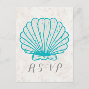 Cartão Postal De Convite Cartão-postal de Casamento de Seashell Russo Turqu