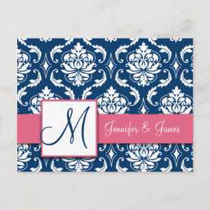 Cartão Postal De Convite Cartão-postal de Casamento tema damasco rosa RSVP 