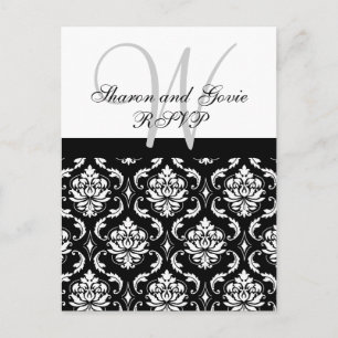 Cartão Postal De Convite Cartão-postal de Casamento tema damasco RSVP Perso