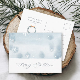 Cartão Postal De Convite Cartão-postal de Natal Dusty Blue Snowflake