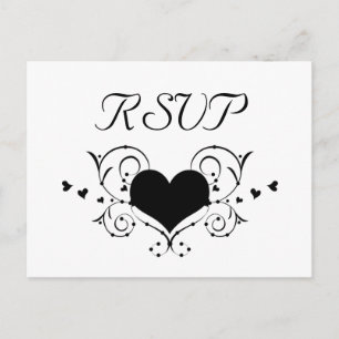 Cartão Postal De Convite Cartão-postal de RSVP Floreado do Coração, Preto