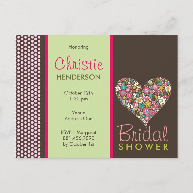 Cartão Postal De Convite Cartão-postal do Chá de panela Cardíaco das Flores (Frente)