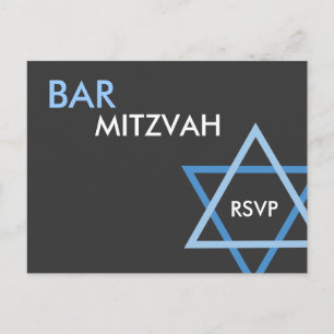 Cartão Postal De Convite Cartão-postal Mitzvah RSVP do Bar Azul Moderno