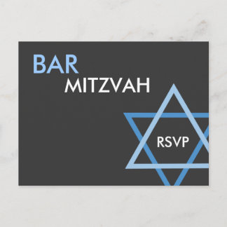 Cartão Postal De Convite Cartão-postal Mitzvah RSVP do Bar Azul Moderno