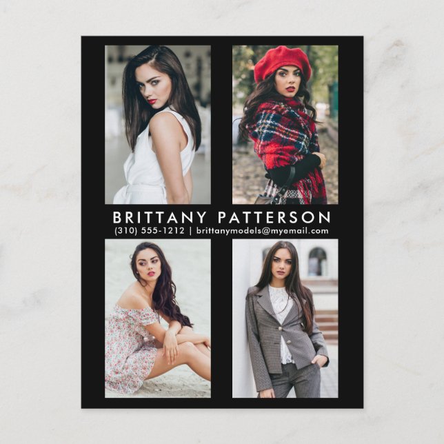 Cartão Postal De Convite Cartão-postal preto fotográfico para o ator-modelo (Frente)