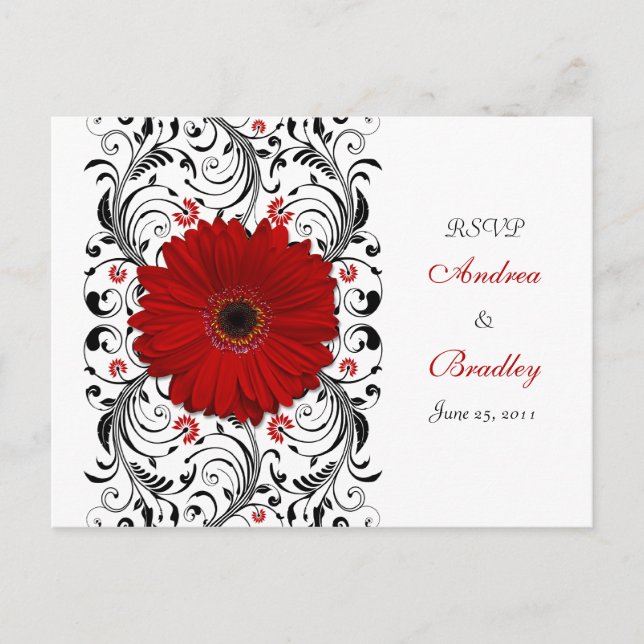 Cartão Postal De Convite Cartão-postal Red Gerbera Daisy RSVP (Frente)