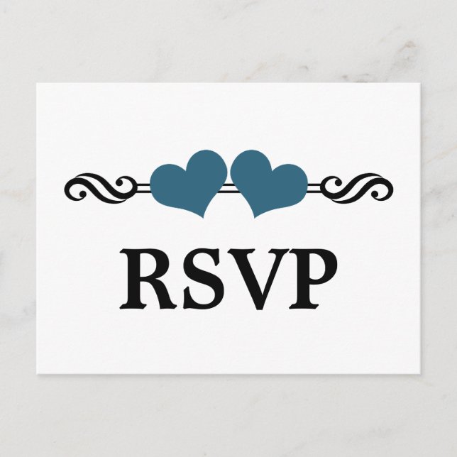 Cartão Postal De Convite Cartão-postal RSVP Corações Elegante, Azul (Frente)