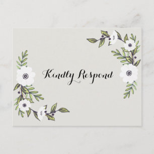 Cartão Postal De Convite Cartão-postal RSVP de Anemones Pintados