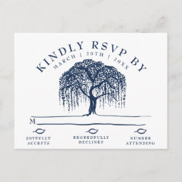 Cartão Postal De Convite Cartão-postal RSVP de Casamento Azul de Árvore Sel
