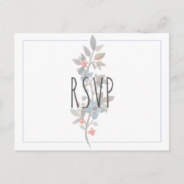 Cartão Postal De Convite Cartão-postal RSVP de Casamento Floral Azul Botâni