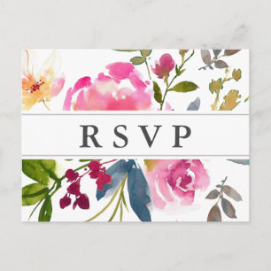 Cartão Postal De Convite Cartão-postal RSVP de Casamento Floral Chic Pink