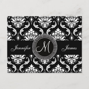 Cartão Postal De Convite Cartão-postal RSVP de Casamento tema damasco Branc