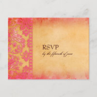 Cartão-postal RSVP de Casamento tema damasco Rosa 