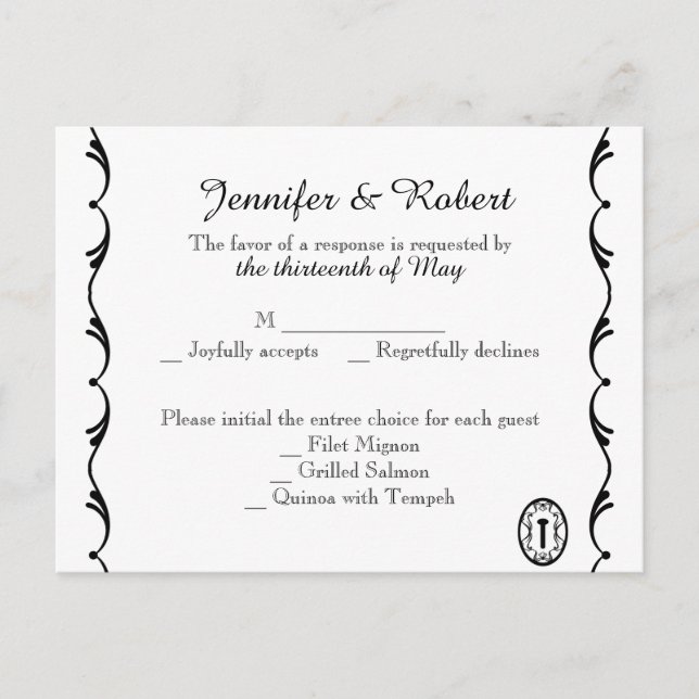 Cartão Postal De Convite Cartão-postal RSVP de Chave Negra (Frente)