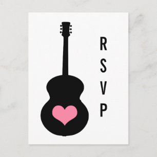 Cartão Postal De Convite Cartão-postal RSVP de Coração de Violão Rosa/Preto