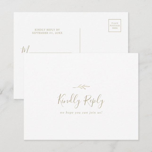 Cartão Postal De Convite Cartão-postal RSVP de Escolha Dourada Mínima de Fo (Frente/Verso)
