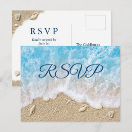 Cartão Postal De Convite Cartão-postal RSVP de Ondas Azul de Bat Mitzvah