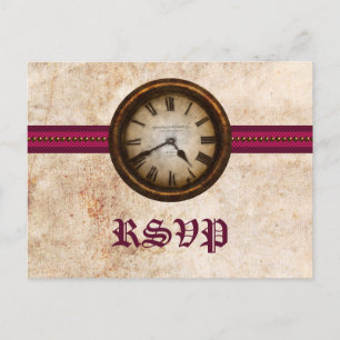 Cartão Postal De Convite Cartão-postal RSVP de Relógio Antiquado, Fuchsia