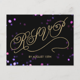 Cartão Postal De Convite Cartão-postal RSVP de Script Dourado Glitter Elega