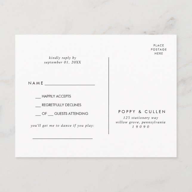 Cartão Postal De Convite Cartão-postal RSVP de Solicitação de Música Típica (Verso)