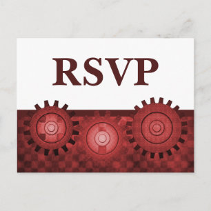 Cartão Postal De Convite Cartão-postal RSVP de Ursos Steampunk, Vermelho