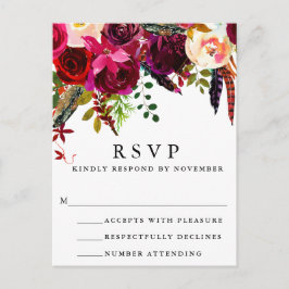 Cartão Postal De Convite Cartão-postal RSVP Floral Floral da Burgundy