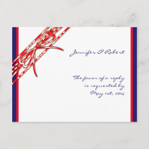 Cartão Postal De Convite Cartão-postal RSVP Vermelho Branco e Azul