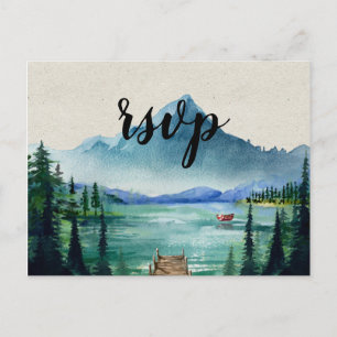 Cartão Postal De Convite Cartão-postal Rustic Lakeside RSVP com opção de re