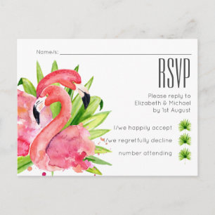 Cartão Postal De Convite Cartão-postal Tropical Flamingos Wedding RSVP