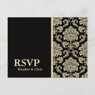 Cartão Postal De Convite Cartão-resposta de Damasco Preto RSVP