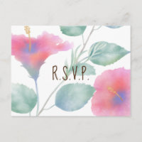 Cartão RSVP de Casamento Maui de Watercolor Hibisc