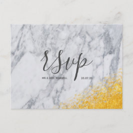 Cartão Postal De Convite Cartão Rsvp de Casamento Script de Mármaco Dourado