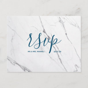 Cartão Postal De Convite Cartão Rsvp de Casamento   Script de mármore bra