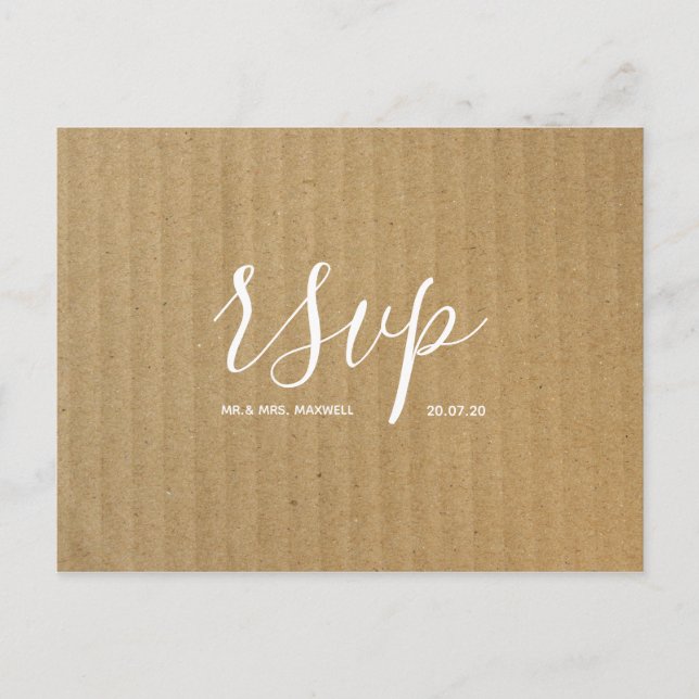 Cartão Postal De Convite Cartão Rsvp Rustic Wedding | Script de papel Kraft (Frente)
