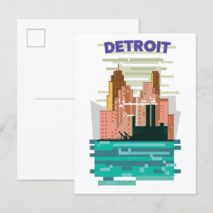 Cartão Postal De Convite Cartaz de viagem da silhueta da cidade de Detroit.