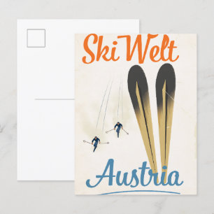 Cartão Postal De Convite Cartaz de viagem de esqui Skiwelt Áustria
