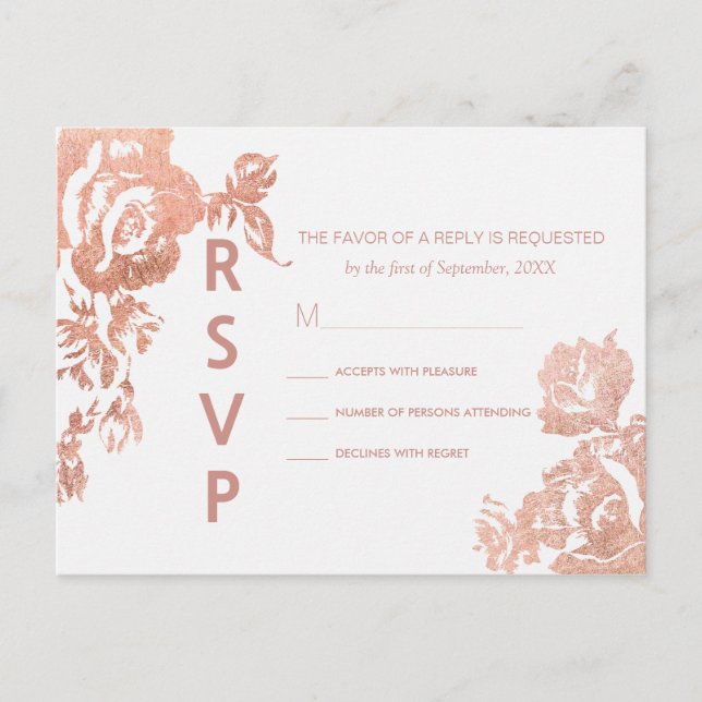 Cartão Postal De Convite Cartões-postais RSVP Floral de Rosa Moderno Elegan (Frente)