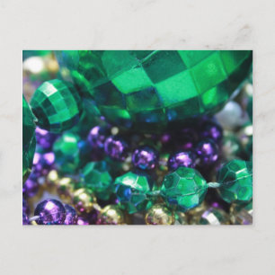 Cartão Postal De Convite Cartões-postais verdes para Miçangas do Mardi Gr