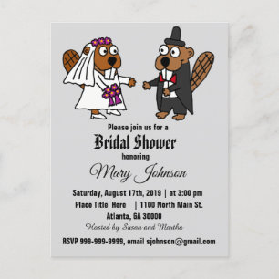 Cartão Postal De Convite Cartoon Engraçado de Casamento de Beaver