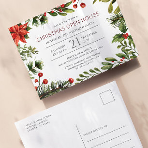 Cartão Postal De Convite Casa Aberta de Férias com Vegetação e Frutas em Aq