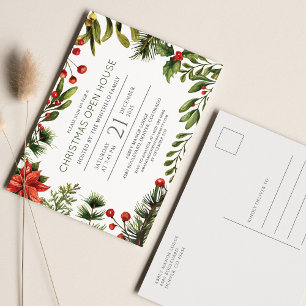 Cartão Postal De Convite Casa Aberta de Férias de Natal Bagas Vegetação