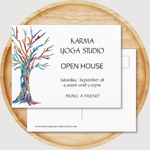 Cartão Postal De Convite Casa Aberta de Karma Yoga