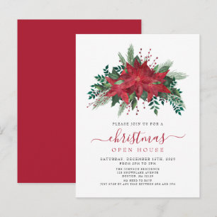 Cartão Postal De Convite Casa Aberta de Natal com Poinsettia Vermelha em Gr