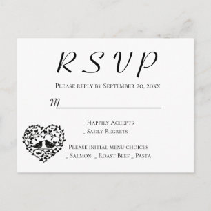 Cartão Postal De Convite Casais de Noivos Coração Floral RSVP Preto