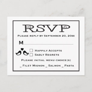 Cartão Postal De Convite Casais RSVP Casamento Preto e Branco