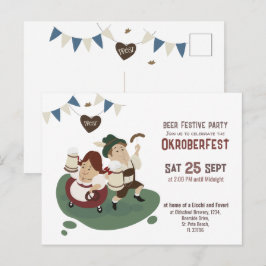Cartão Postal De Convite casal bávaro engraçado convida para Oktoberfest