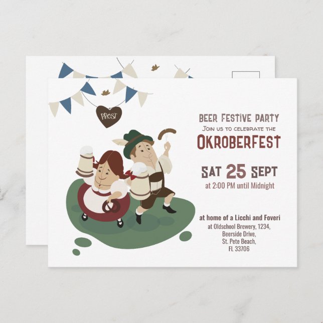 Cartão Postal De Convite casal bávaro engraçado convida para Oktoberfest (Frente/Verso)