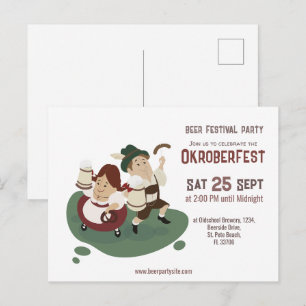 Cartão Postal De Convite casal bávaro engraçado convida para Oktoberfest